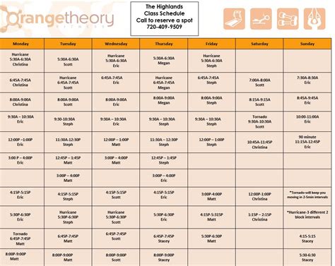 orange theory fitness class schedule